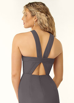 Azazie Rue Bridesmaid Dresses Steel Grey A-Line Halter Chiffon Dress image2