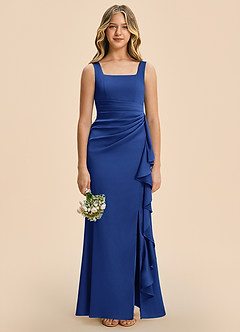 Azazie Adrienne Junior Royal Blue Sheath Pleated Stretch Satin Dress image3