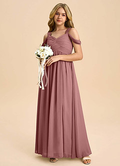 Azazie Lianne Junior Desert Rose A-Line Off the Shoulder Chiffon Dress image1