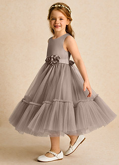 Azazie Miracle vestidos de niña de las flores Vestido de Gris Pardo de Satin Mate de Corte En A con Lazo image3