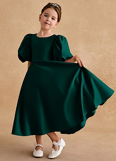 Azazie Sugarplum Flower Girl Dresses Pine A-Line with Sleeves Matte Satin Dress image5