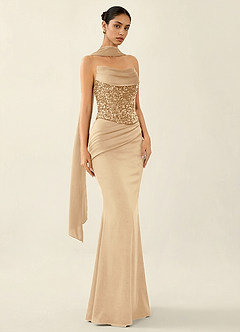 Melisande Champagne Sparkly Corset Lace Up Back Mermaid Prom Dress image3