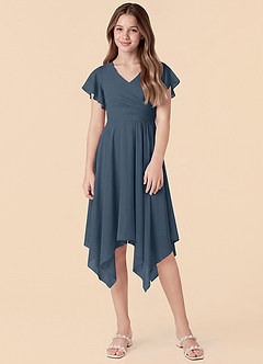 Azazie Janeaurelia Junior Robe Trapèze en Mousseline de soie Plissé Neptune image4