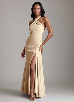 Azazie Lorena Bridesmaid Dresses Champagne Mermaid Pleated Chiffon Dress image4