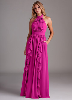 Azazie Avary Bridesmaid Dresses Fuchsia A-Line Pleated Chiffon Dress image4