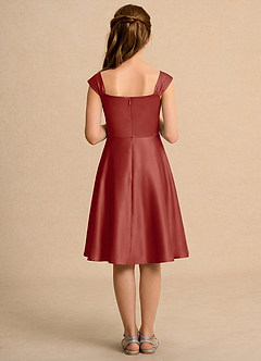 Azazie Budle Girls Formal Flower Girl Dresses Terracotta A-Line Pleated Matte Satin Dress image2