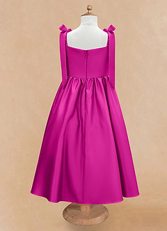 Azazie Chelsie Flower Girl Dresses Fuchsia A-Line Bow Matte Satin Dress image6