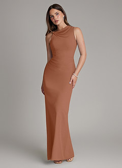 Azazie Charice Bridesmaid Dresses Bronzer Sheath Pleated Chiffon Dress image1