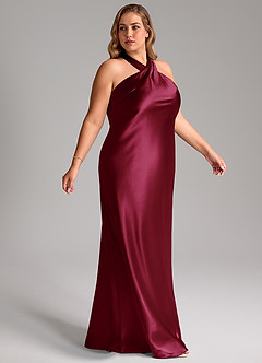 Azazie Doretta Bridesmaid Dresses Burgundy Mermaid Bow Metallic Satin Dress image10