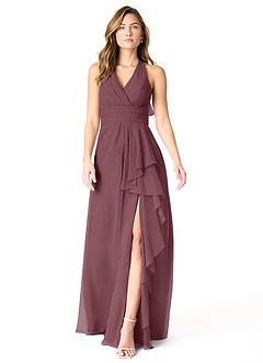 Azazie Aviv Bridesmaid Dresses Sangria A-Line Pleated Chiffon Dress image1