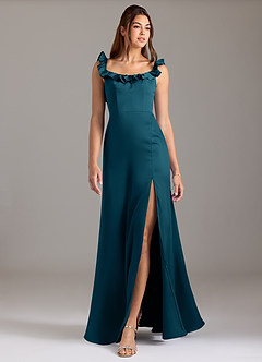 Azazie Callie Bridesmaid Dresses Ink Blue A-Line Ruched Stretch Satin Convertible Dress image3