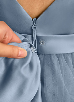 Azazie Vana Flower Girl Dresses Dusty Blue Ball-Gown Bow Tulle Dress image8