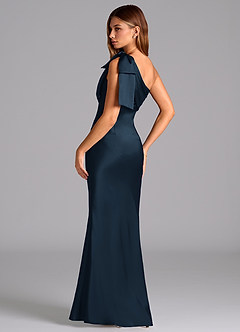 Azazie Yuanna Bridesmaid Dresses Dark Navy Mermaid One Shoulder Stretch Satin Dress image6