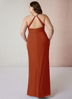 Azazie Becca Bridesmaid Dresses Paprika Sheath V-Neck Chiffon Dress image8