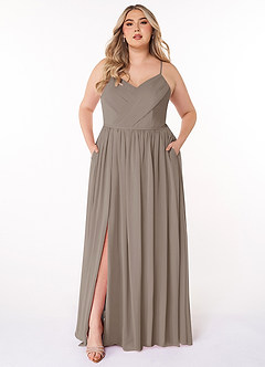 Azazie Cora Vestidos de damas de honor Vestido de Gris Pardo de Gasa de Corte en A con Plisado image6