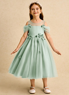 Azazie Juni Flower Girl Dresses Agave Ball-Gown Pleated Tulle Dress image4