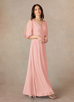 Azazie Bronwyn Kleider für die Brautmutter A-Linie V-Hals Gerüscht Chiffon Kleid Rosettenrosa image1