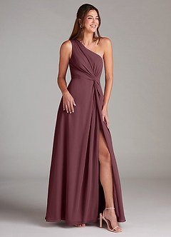 Azazie Brooke Bridesmaid Dresses Sangria A-Line One Shoulder Chiffon Dress image4