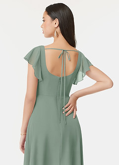 Azazie Bondi Bridesmaid Dresses Silver Sage A-Line Ruffled Chiffon Dress image3