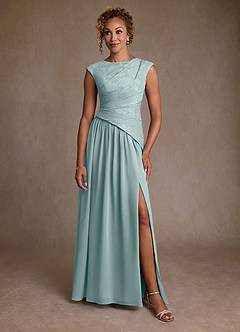 Azazie Kalleen Abiti per la Madre della Sposa Abito A-Line in Chiffon Plissettato Nebbia image5