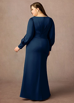 Azazie Petrina Mother of the Bride Dresses Dark Navy Mermaid Pleated Stretch Satin Dress image2