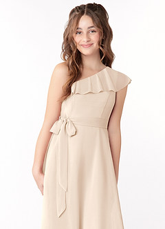 Azazie Eletta Junior Agave A-Line Ruched Chiffon Dress image5