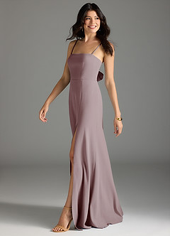 Azazie Melia Bridesmaid Dresses Vintage Mauve A-Line Bow Stretch Crepe Dress image3