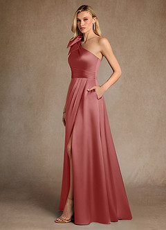 Azazie Easton Mother of the Bride Dresses Antique Rose A-Line One Shoulder Stretch Satin Dress image2