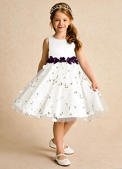 Azazie Starri Flower Girl Dresses Ivory Grape Ball-Gown Beaded Matte Satin Dress image3