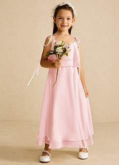 Azazie Temi Flower Girl Dresses Blushing Pink A-Line Spaghetti Strap Chiffon Dress image2