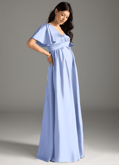 Azazie Verna Maternity Bridesmaid Dresses A-Line Ruched Stretch Satin Floor-Length Dress image6