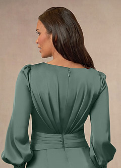 Azazie Petrina Mother of the Bride Dresses Sea Moss Mermaid Pleated Stretch Satin Dress image4