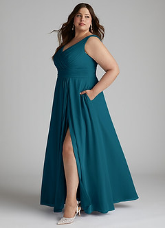 Azazie Karina Bridesmaid Dresses Ink Blue A-Line Pleated Chiffon Dress image7