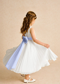 Azazie Margot Flower Girl Dresses Ivory Ice A-Line Pleated Chiffon Dress image7