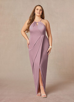 Azazie Hadid vestidos de madre de la novia Vestido de Rosa Polvorienta de Malla de Recto con Plisado image7