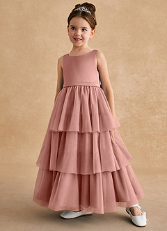 Azazie Megallie Flower Girl Klänningar Klänning A-Line i Tyll Rosett image2