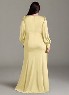 Azazie Raye Bridesmaid Dresses Lemon Sorbet Mermaid Long Sleeve Stretch Satin Dress image8