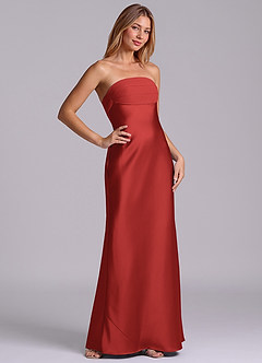 Azazie Ailanie Brudtärnklänningar Klä av Tubklänning i Stretch Satin Axelbandslös Granatäpple image5