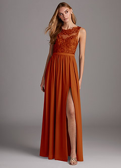 Azazie Elly Bridesmaid Dresses Paprika A-Line Lace Scoop Neck Chiffon Dress image3