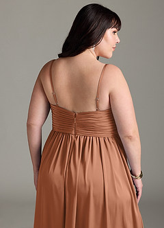 Azazie Alia Bridesmaid Dresses Bronzer A-Line Pleated Stretch Satin Dress image15