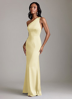 Azazie Voni Abiti da Damigella Abito Sirena in Raso Elasticizzato Monospalla Sorbetto Al Limone image6