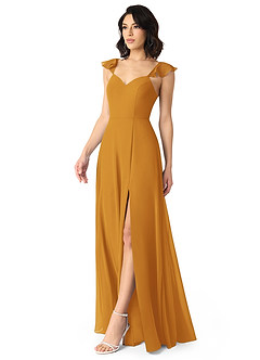 Azazie Everett Bridesmaid Dresses Butterscotch A-Line V-neck Ruched Chiffon Dress image3
