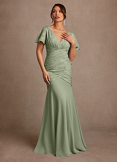 Azazie Jolene Mother of the Bride Dresses Agave Mermaid Pleated Floral Burnout Dress image4