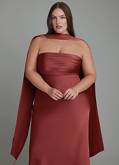 Azazie Saylor Vestidos de damas de honor Vestido Terracota de Satén Elástico de Corte Sirena con Palabra de honor image18