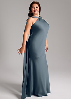 Azazie Kinsley Bridesmaid Dresses Twilight Mermaid Side Slit Stretch Satin Dress image12