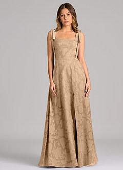 Azazie Debra Bridesmaid Dresses Champagne A-Line with Pockets Floral Burnout Dress image4