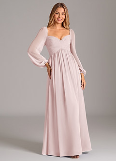 Azazie Alia Bridesmaid Dresses Blushing Pink A-Line Long Sleeve Chiffon Dress image5