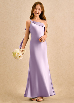 Azazie Almond Girls Formal 플라워 걸 드레스 쉬스 한쪽 어깨 스트레치 새틴 플로어 길이 드레스 image2