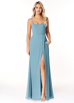 Azazie Moira Bridesmaid Dresses Moody Blue A-Line Scoop Chiffon Dress image1