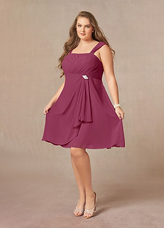 Azazie Olivia Mother of the Bride Dresses Mulberry A-Line Square Neckline Pleated Chiffon Dress image10